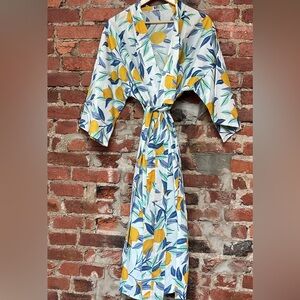 Printfresh Multicolor Lemon Print Kimono Cotton Robe
